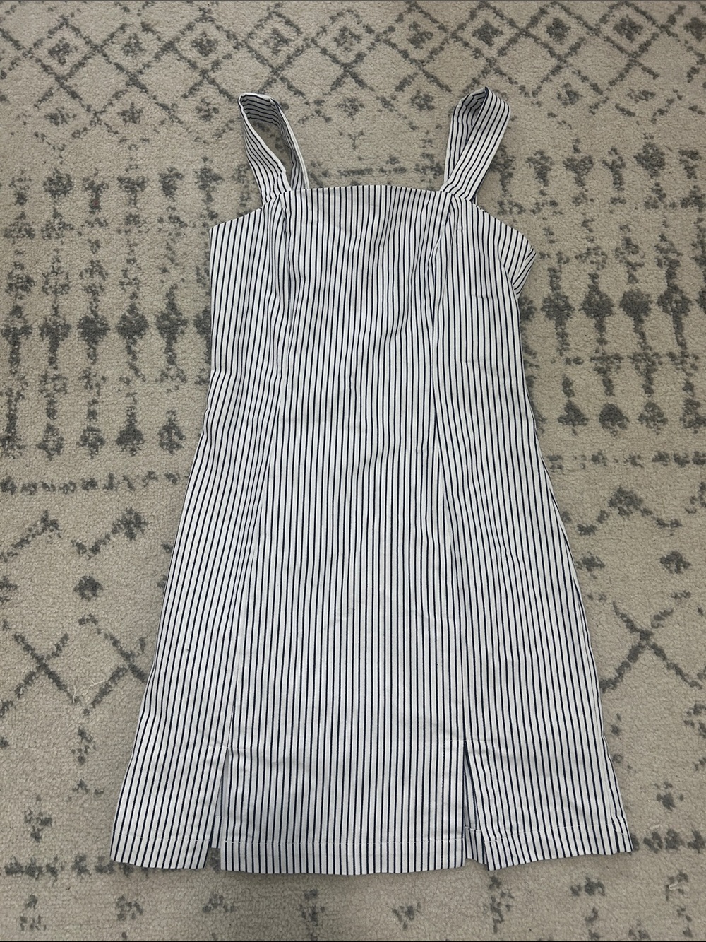 Forever 21 White and Black Striped Square-Neck Midi Dress